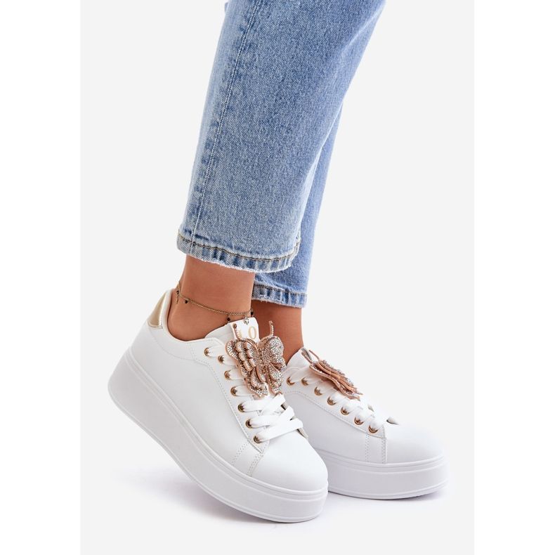 Women's Sneakers On The Platform With Butterfly White-Gold Naritevia 1
