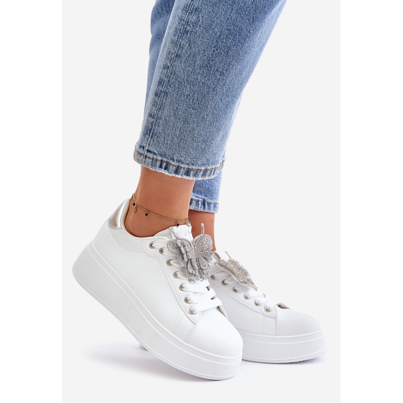 Women's Sneakers On The Platform With Butterfly White-Silver Naritevia 1