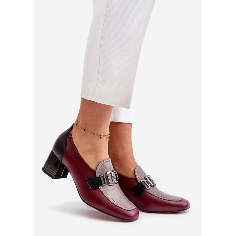 Laura Messi 2861 Burgundy Leather Pumps With Gold Decoration On A Block Heel red 1 Laura Messi 2861 Burgundy Leather Pumps With Gold Decoration On A Block Heel red 1