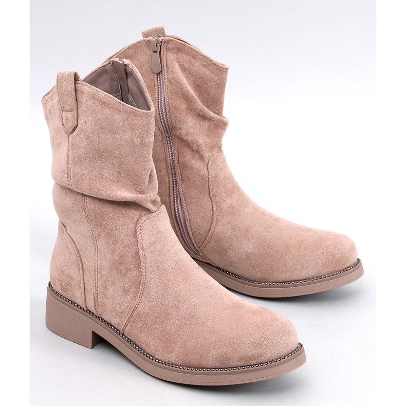 Vashtis Khaki Suede Flat Ankle Boots beige 1