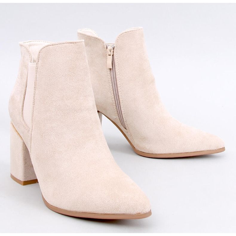 Croix Beige Almond Toe Heeled Ankle Boots 1