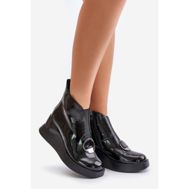 S.Barski Patent Leather Wedge Ankle Boots Insulated D&amp;A MR880-136 Black 1