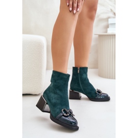 S.Barski Elegant Women's Ankle Boots With Heels With Decoration Dark Green MR880-127 2