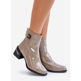 S.Barski Patent Leather Ankle Boots Heeled Insulated MR880-093 Gray grey 1