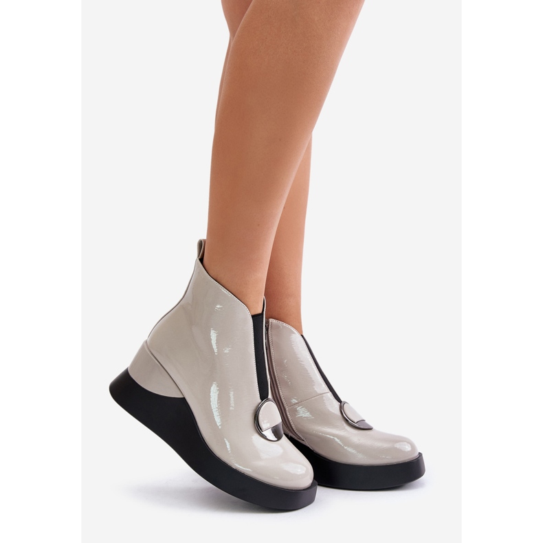 S.Barski Patent Leather Insulated Wedge Ankle Boots D&A MR880-136 Light Gray grey 1 S.Barski Patent Leather Insulated Wedge Ankle Boots D&A MR880-136 Light Gray grey 1