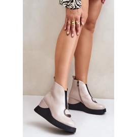 S.Barski Patent Leather Wedge Ankle Boots Insulated D&amp;A MR880-136 Beige 2