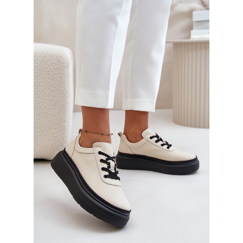 Women's Sports Shoes On The Platform Natural Leather Beige 41470 Vinceza 2