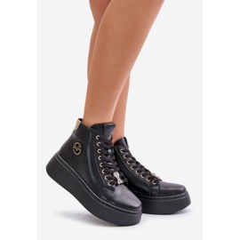 High Leather Women's Sneakers On The Platform Vinceza 66707 Black 1