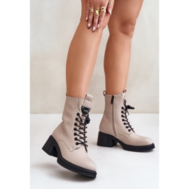 Insulated Women's Ankle Boots Made of Genuine Leather Vinceza 66671 Beige 2