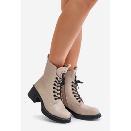 Insulated Women's Ankle Boots Made of Genuine Leather Vinceza 66671 Beige 1