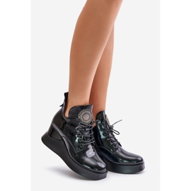 Women's Patent Leather Ankle Boots Insulated Wedges Vinceza 66706 Black 1