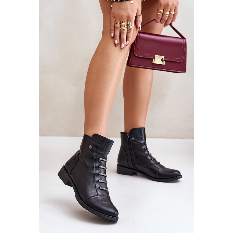 Insulated Women's Ankle Boots With Flat Heel Black Labise 2