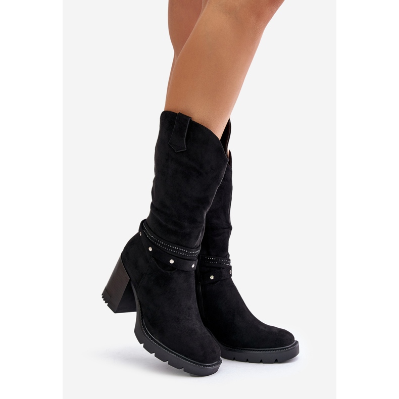 Jezzi Women's Mid-Calf Boots With Heel Warm Black Ivanelis 1 Jezzi Women's Mid-Calf Boots With Heel Warm Black Ivanelis 1