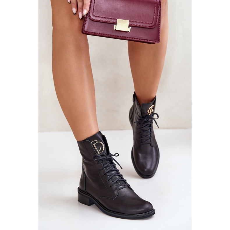 Zazoo 2955 Leather Work Boots With Gold Tongue Detail Black 2 Zazoo 2955 Leather Work Boots With Gold Tongue Detail Black 2