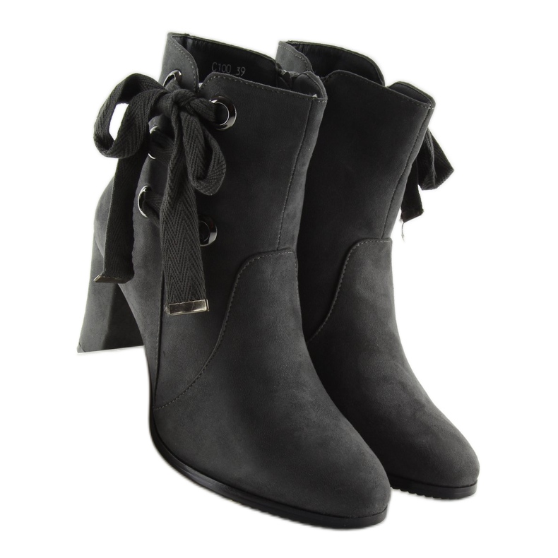 Gray High-heeled boots C100 gray grey 2