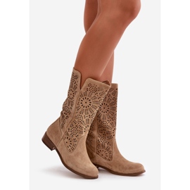 Lewski Shoes Suede Openwork Boots Leewski 3366/2 Beige 1