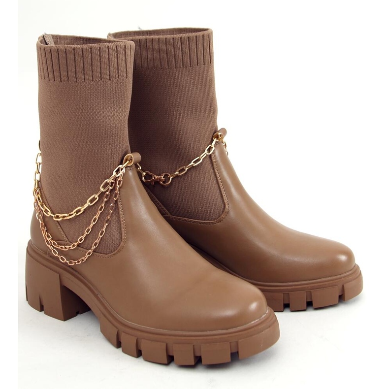 Mona Khaki sock boots brown 1