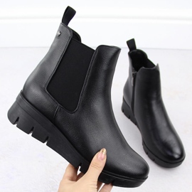 Women's ankle boots, wedges, black, Potocki 12433 1