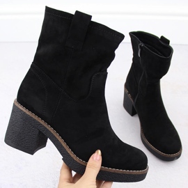 Women's suede ankle boots on a block heel, black Potocki 51302 1