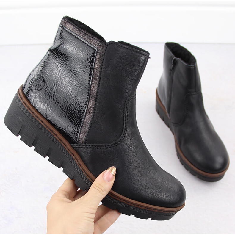 Rieker X9150-00 comfortable patent leather black women's ankle boots 1