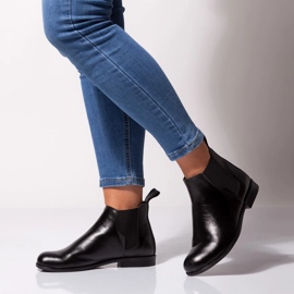 Women's flat ankle boots black leather Butdam Btk 1