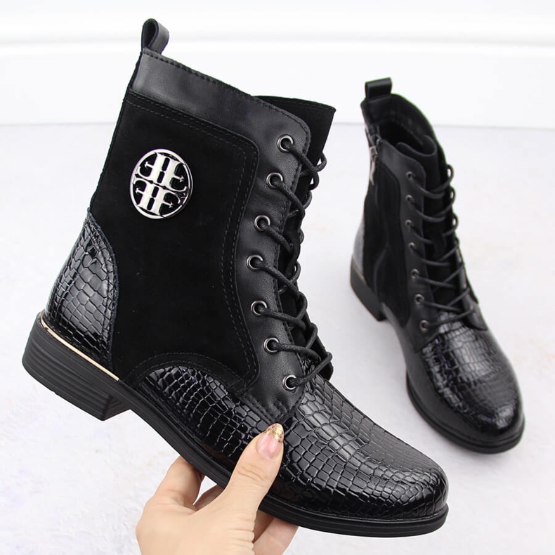 Leather ankle boots for women, patent leather, crocodile black, Filippo DBT4917 1 Leather ankle boots for women, patent leather, crocodile black, Filippo DBT4917 1