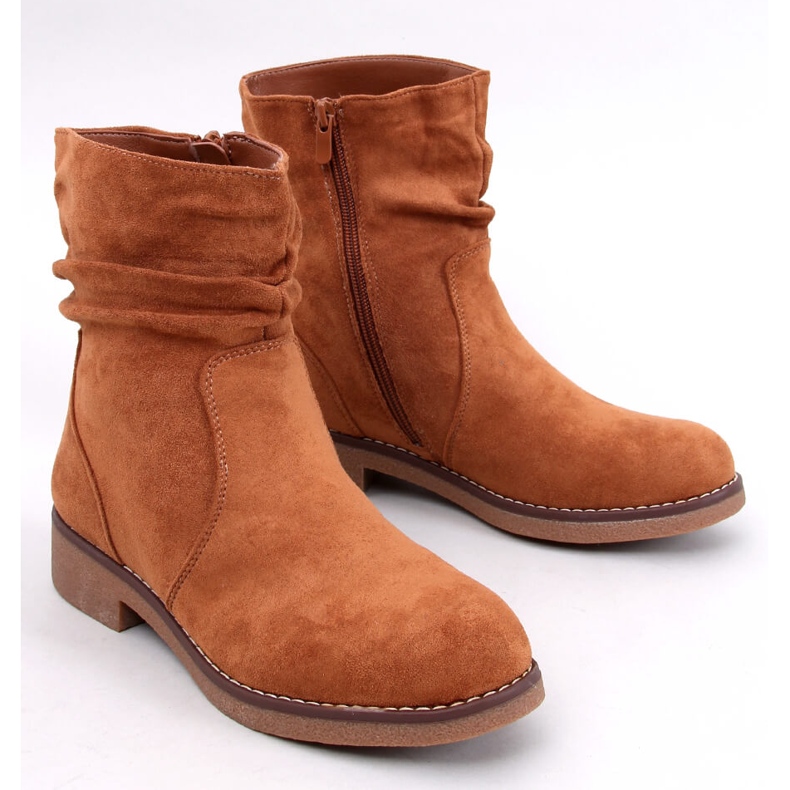 Bracy Camel ruffled ankle boots brown 1