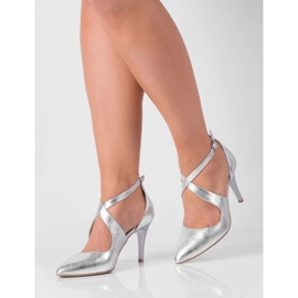 BUTDAM Xena Silver Pointed Toe Dance Heels with Straps 1