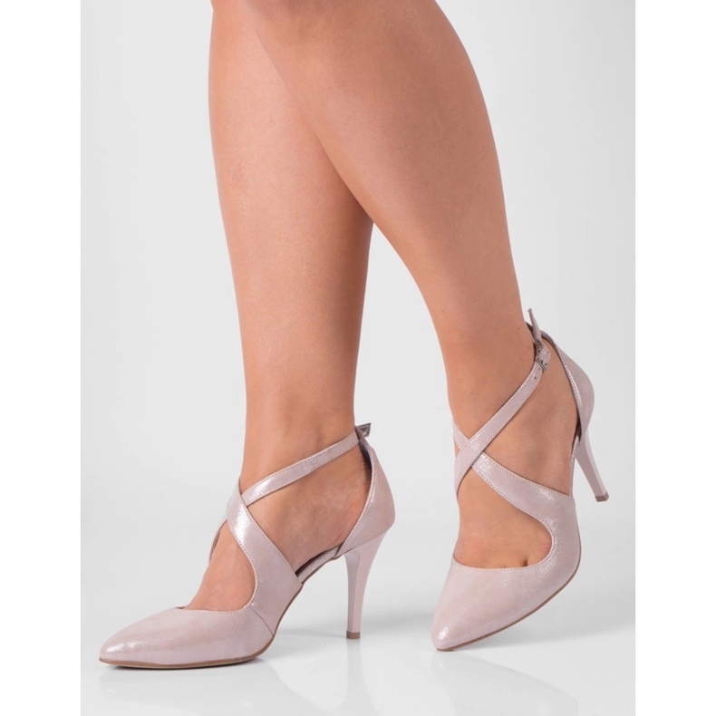 BUTDAM Xena pink silver-plated dance heels with a pointed toe and straps 1