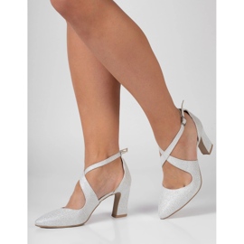 BUTDAM Pumps with straps on the block heel, silver glitter, Iga 1