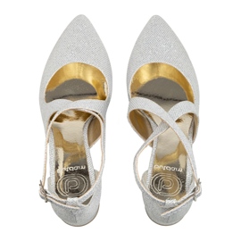 BUTDAM Wedding shoes low on the block with straps silver glitter Alba 1