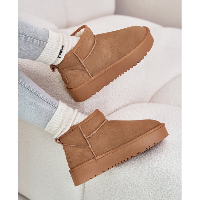 Leather Suede Platform Snow Boots Camel Nereviana beige 2