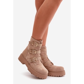 Insulated Women's Ankle Boots With Buckles Beige Tiaeliana 1