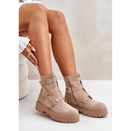 Insulated Women's Ankle Boots With Buckles Beige Tiaeliana 2