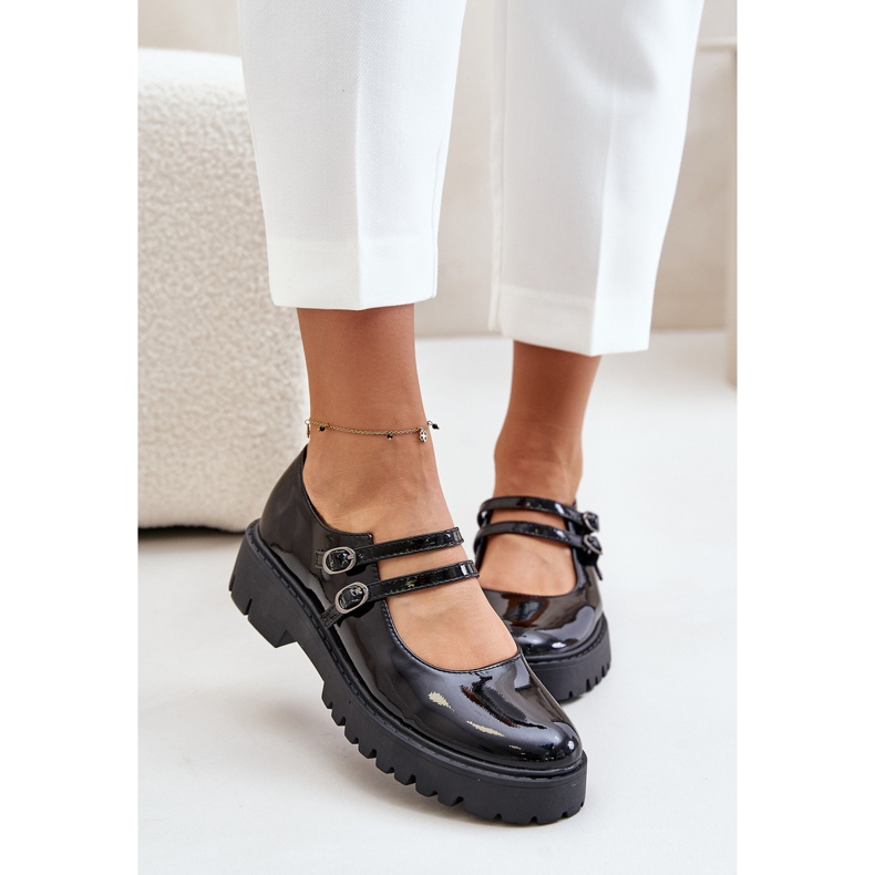 Patent Leather Women's Strappy Low Shoes Black Rialuna 1