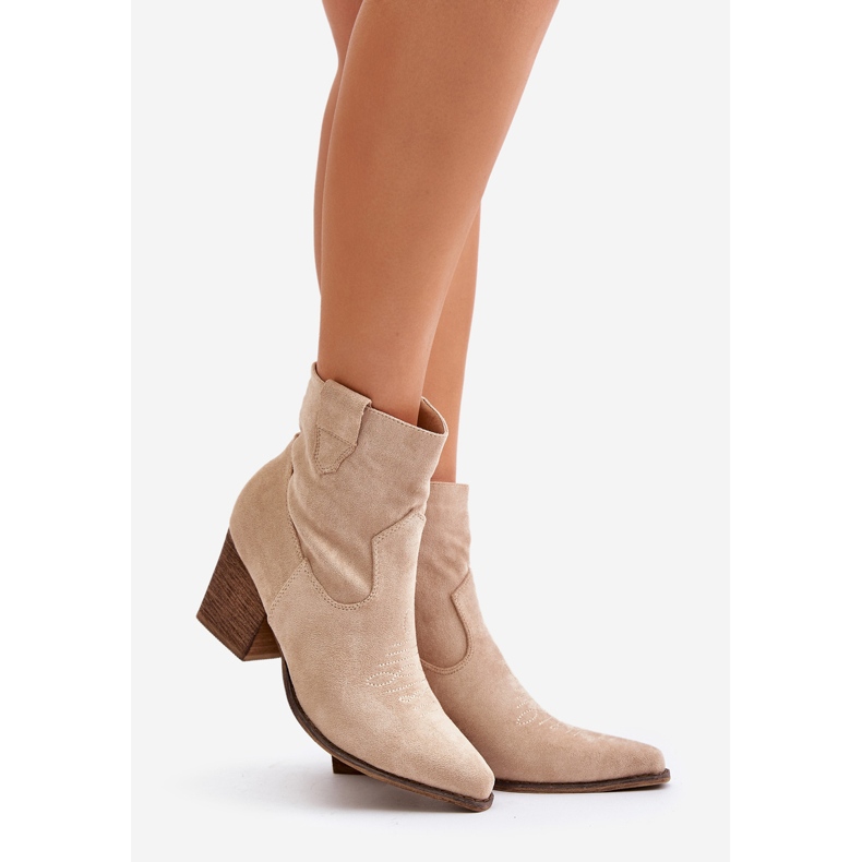 Ankle boots cowboy boots on a block heel eco suede light beige Belorinae 1