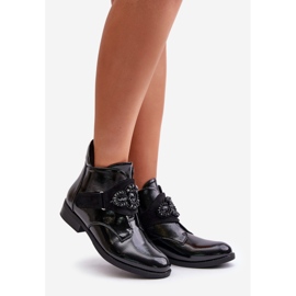 Patent Leather Ankle Boots for Women with Decoration, Warm S.Barski HY42-021 Black 1