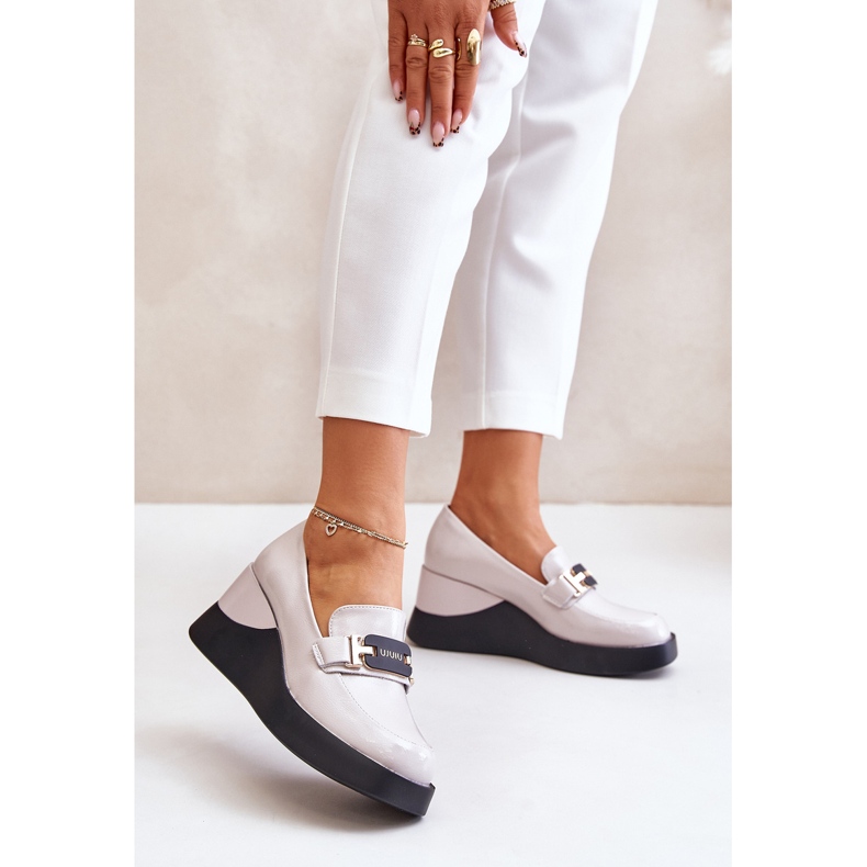 Vinceza 58337 Patent Leather Wedge Moccasins Gray grey 2