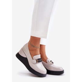 Vinceza 58337 Patent Leather Wedge Moccasins Gray grey 1