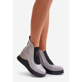 Vinceza 66703 Grey Patent Leather Insulated Wedge Ankle Boots 1