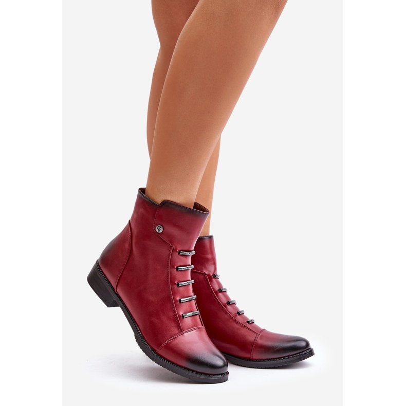 Jezzi Insulated Women's Ankle Boots With Flat Heel Burgundy Labise red 1