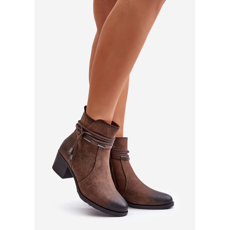 Jezzi Women's Ankle Boots On A Heel Warm Brown Lobina 1