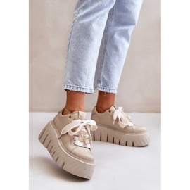 Women's Sneakers On A Massive Sole With Gold Decoration CheBello 4530 Beige 2