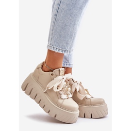 Women's Sneakers On A Massive Sole With Gold Decoration CheBello 4530 Beige 1