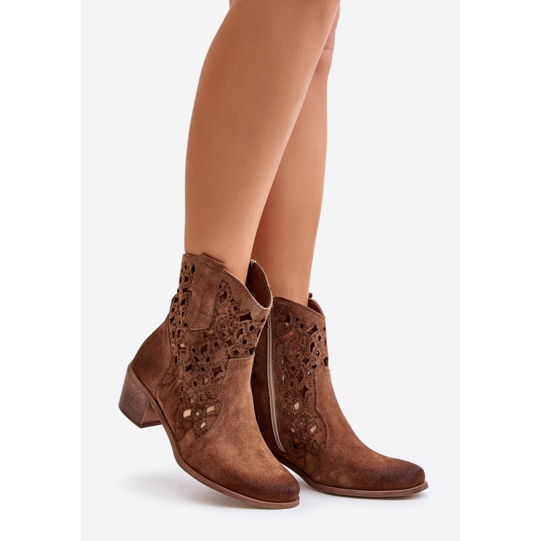 Women's Ankle Boots With Openwork Pattern Lewski 3394/2 Brown 1