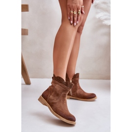 Low Women's Ankle Boots On Flat Heels Suede Lewski 3624 Brown 2