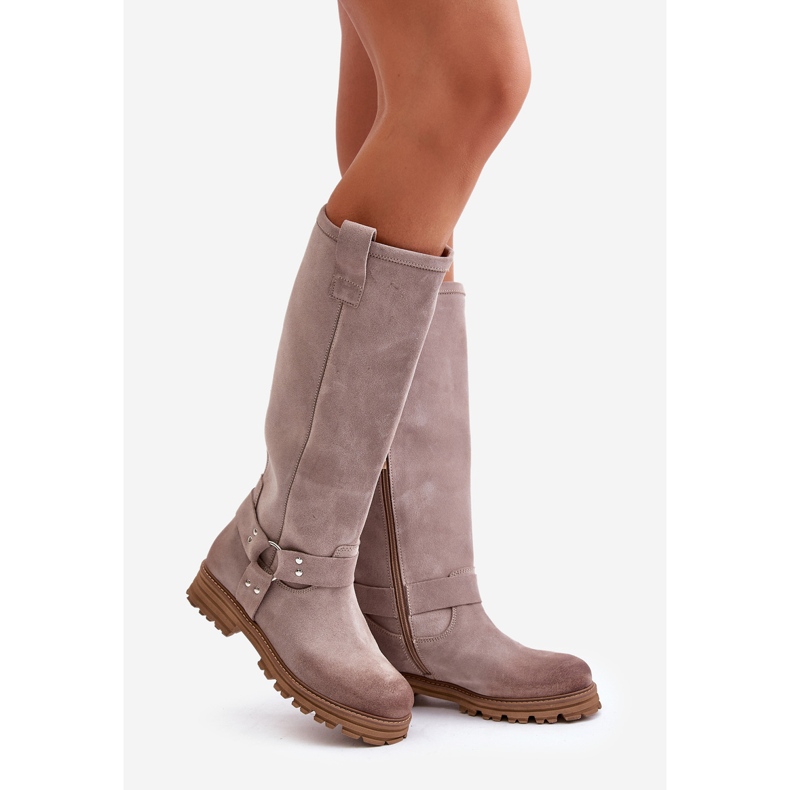 Suede Women's Boots Above the Knee Lewski 3615 Cappucino beige 1 Suede Women's Boots Above the Knee Lewski 3615 Cappucino beige 1