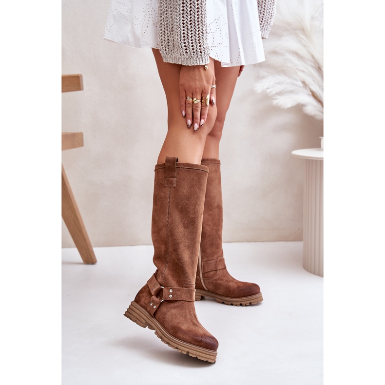 Suede Women's Boots Above the Knee Lewski 3615 Brown 2