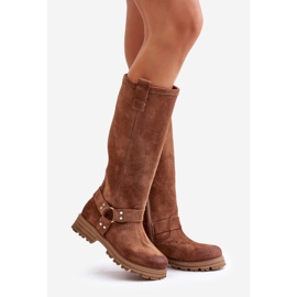 Suede Women's Boots Above the Knee Lewski 3615 Brown 1