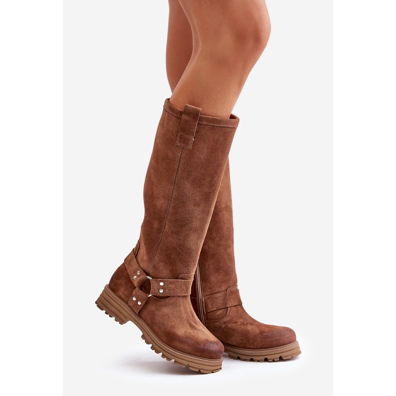 Suede Women's Boots Above the Knee Lewski 3615 Brown 1